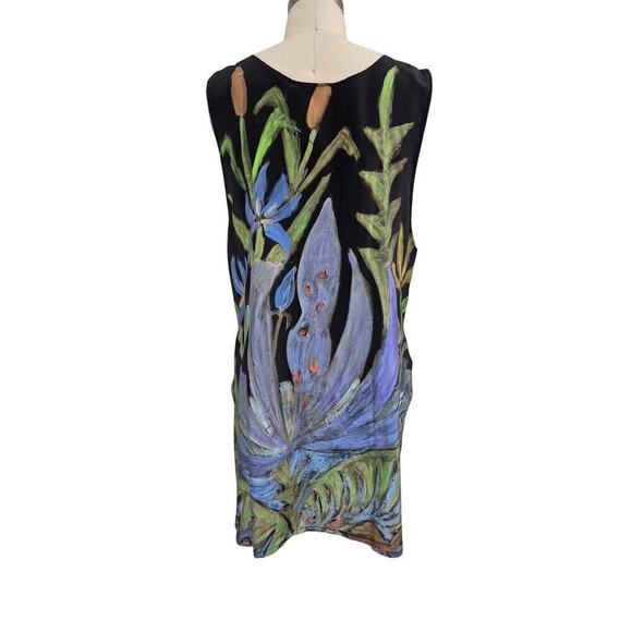 Glory Fibers original designs 100% silk hand painted dress black Iris Garden M - Picture 4 of 8